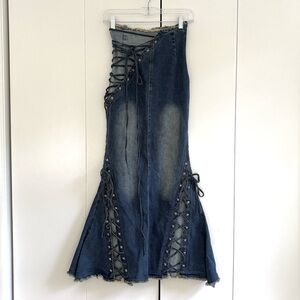 Dolls Kill Current Mood Misunderstood Tendencies Maxi Denim Skirt Size XXS